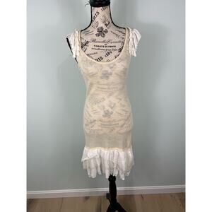 NWT Free People Ivory Comb Sheer bodycon ruffle hem dress